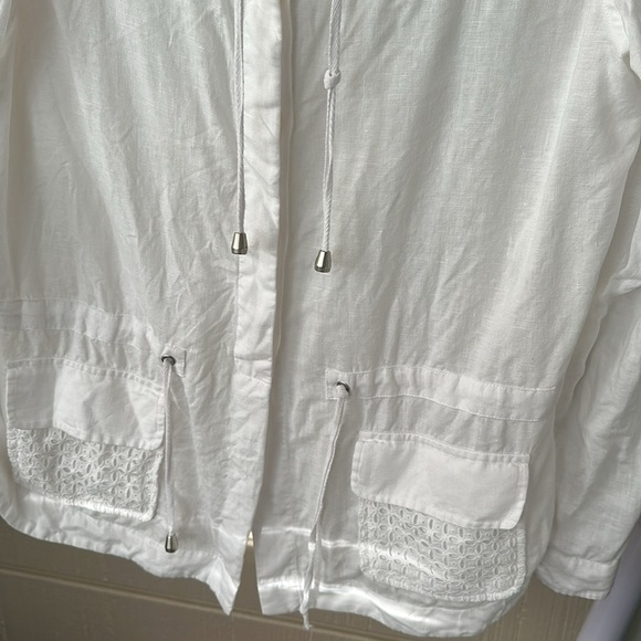 St Tropez West White Linen Summer Jacket Top Eyelet medium - Picture 5 of 5